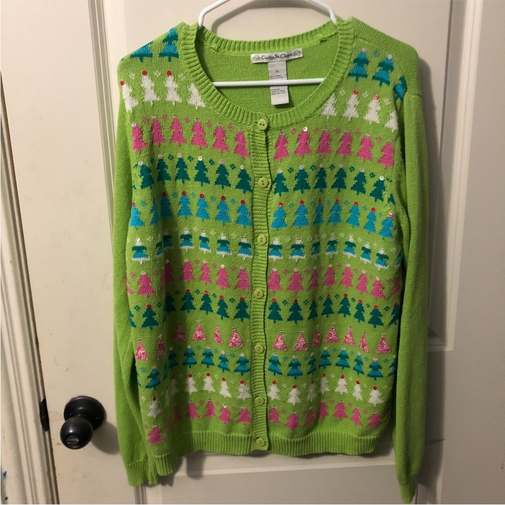 Green Christmas Tree Pattern Cardigan